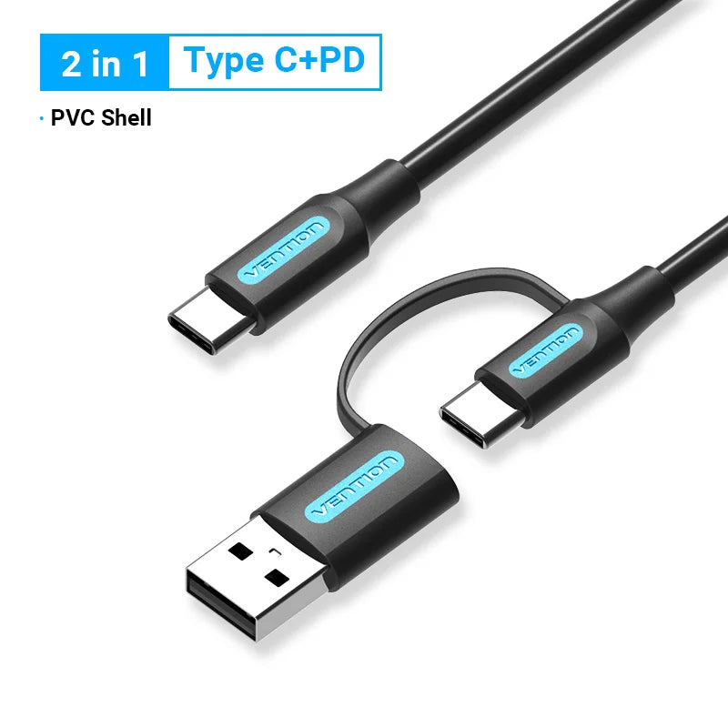 Vention 2-in-1 USB Type C & Micro USB Fast Charging Cable for Xiaomi, Samsung, Huawei - 3A Power