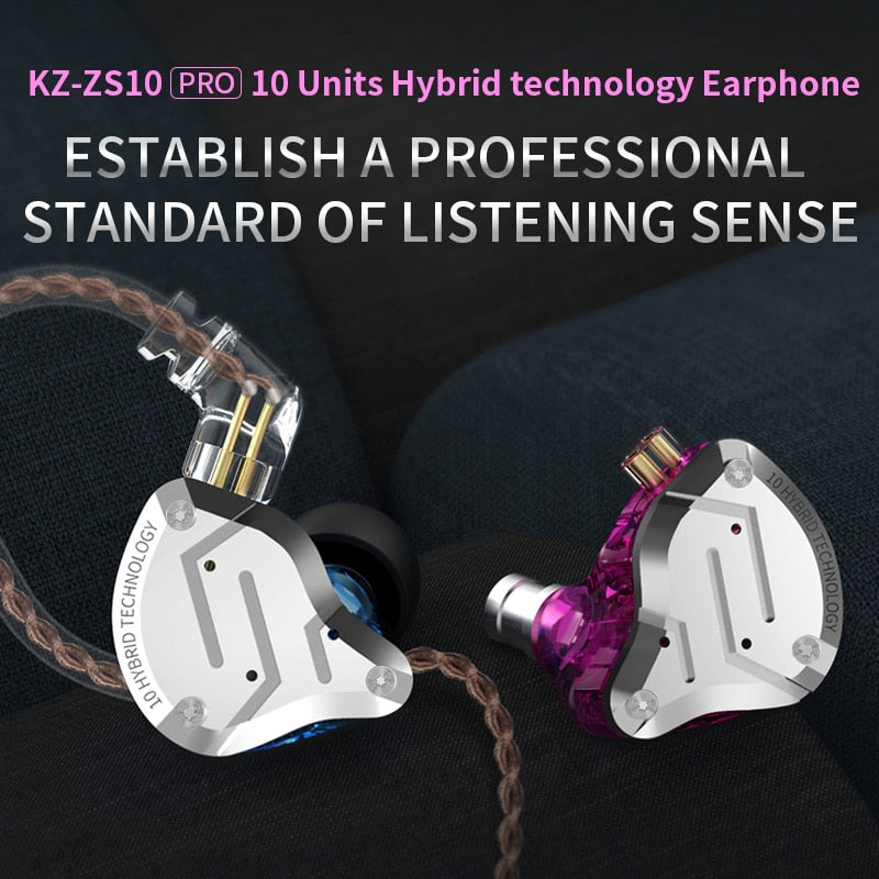 KZ ZS10 Pro Metal Headset 4BA+1DD Hybrid 10 drivers HIFI Bass Earbuds In Ear Monitor Headphones