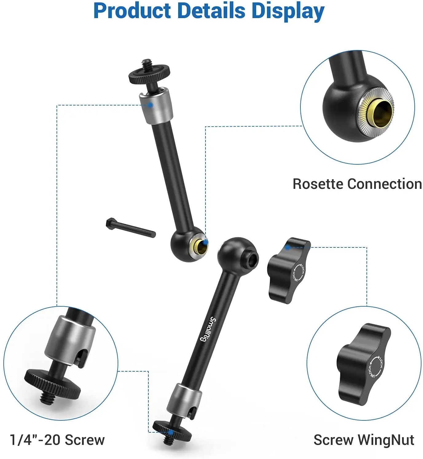 SmallRig 9.5 inch Articulating Rosette Arm W 1/4" Threaded Universal Magic Arm