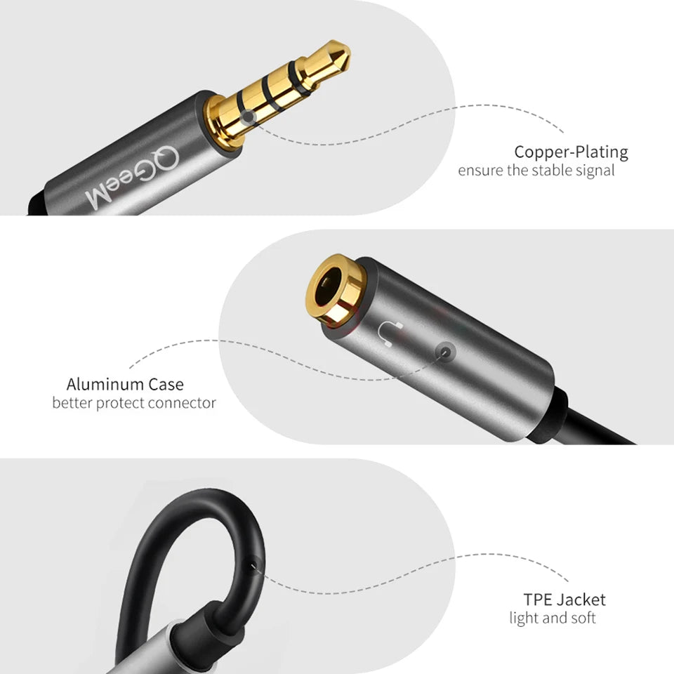 QGEEM 3.5mm Audio Splitter Cable - 1 Male to 2 Female Mic Y Splitter AUX Adapter