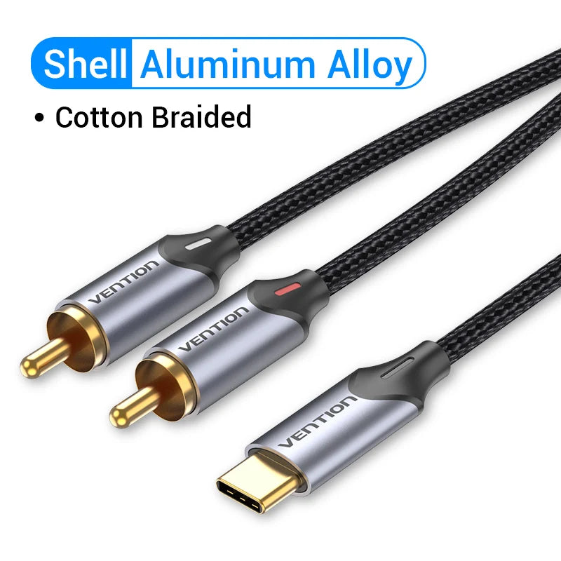 Vention USB-C to RCA Audio Cable | Type-C to 2 RCA for Speakers, Amplifiers & Laptops (1m/2m/3m)