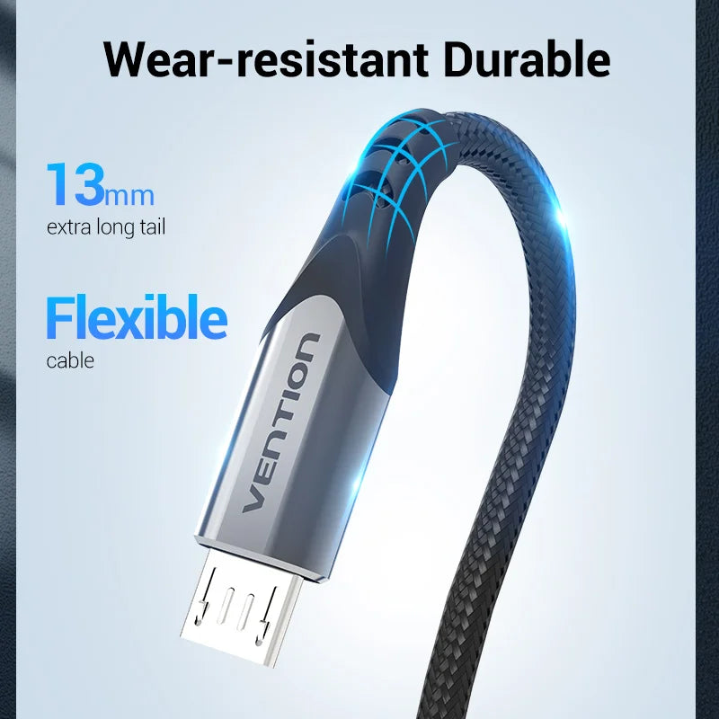 Vention 3A Micro USB Fast Charger Cable for Samsung, Xiaomi, LG, Android Phones - Nylon Braided