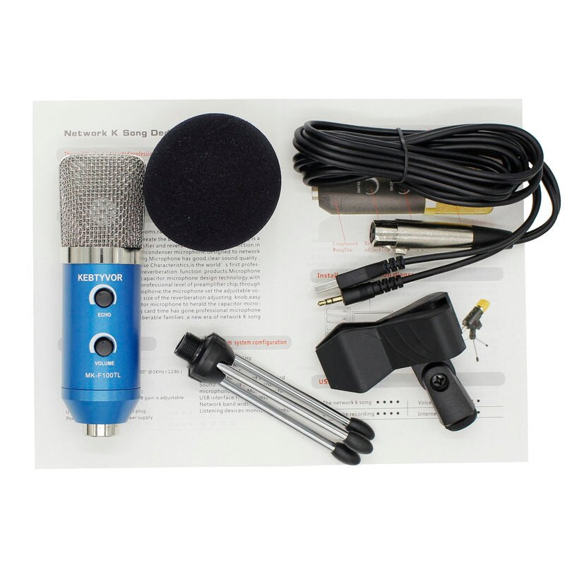 MK f100tl Blue USB 2.0 Condenser Sound Recording Audio Processing Wired Microphone with Stand