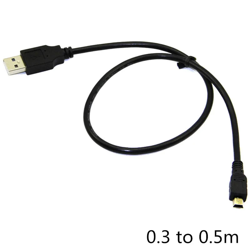 1PC USB 2.0 A Male Plug to Mini 5 Pin Plug Data Cable Cord 0.3m 0.5m 1.5M/5FT 3M/10FT Black