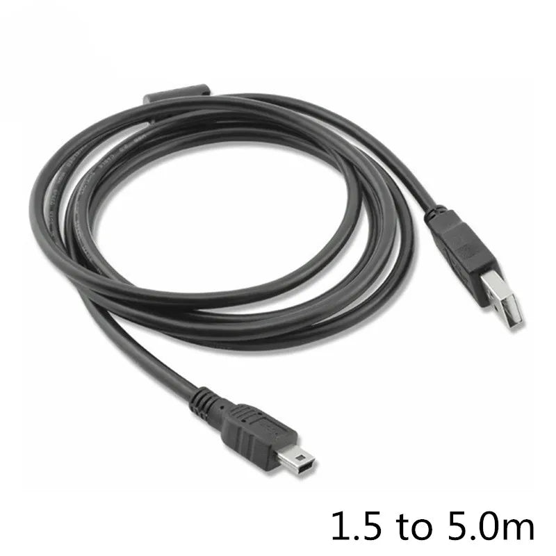 1PC USB 2.0 A Male Plug to Mini 5 Pin Plug Data Cable Cord 0.3m 0.5m 1.5M/5FT 3M/10FT Black