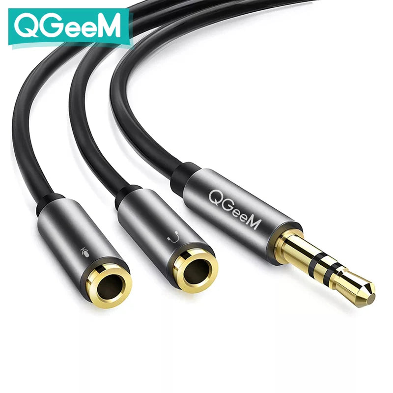 QGEEM 3.5mm Audio Splitter Cable - 1 Male to 2 Female Mic Y Splitter AUX Adapter