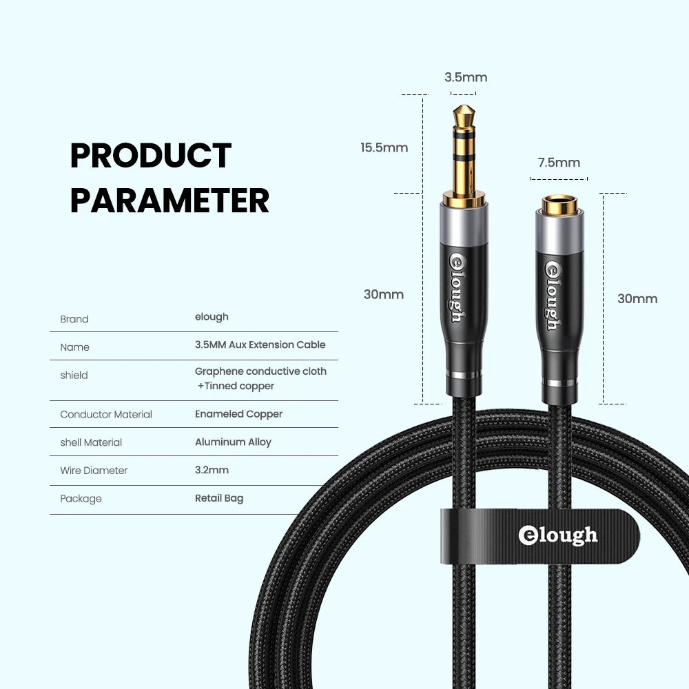 Elough 3.5mm Male to Female and Male to Male Audio Extension Cable for Speakers & Headphones