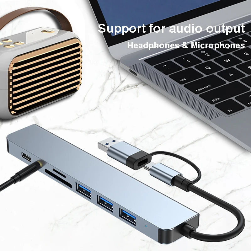 8-IN-2 USB HUB 3.0 USB C HUB Dock Station 5Gbps High Speed Transmission USB Splitter Type C to USB