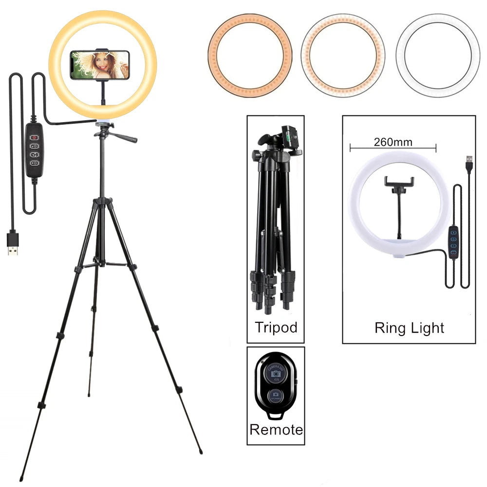 LED Selfie Ring Light with Adjustable Tripod for Phone, Video, and Photography - Perfect for YouTube