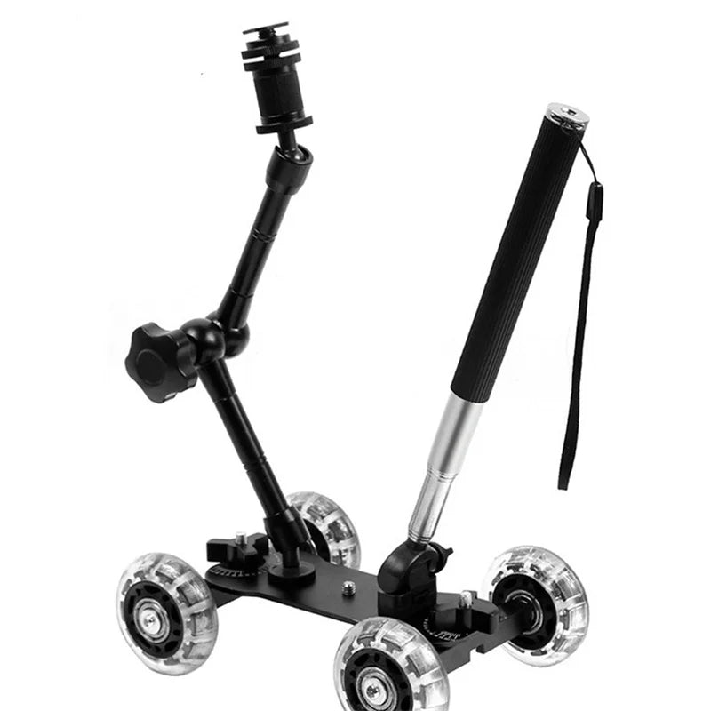 Mobile Rolling Camera Dolly Stabilizer – Mini Video Car Slider with Magic Arm