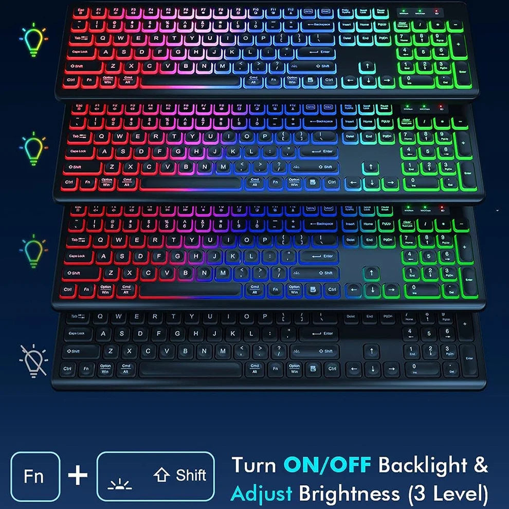 JOMAA Wireless Keyboard and Mouse Combo | RGB Backlit, Rechargeable, Ergonomic, 2.4GHz Connection