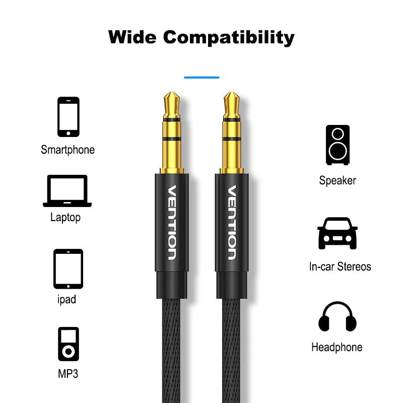 Vention 3.5mm AUX Cable Audio Jack Male to Male for JBL, Xiaomi, OnePlus, Car Speaker, Headphones