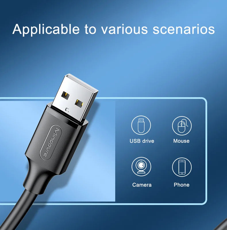 2.0 USB Extension Cable - Male to Female Data Extender Cord 0.5m to 10m for Mobile & Computer