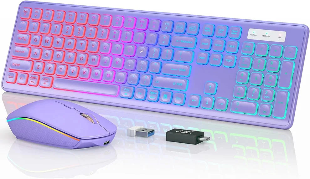 JOMAA Rechargeable Backlit Wireless Keyboard and Mouse Combo | RGB Full-Size Slim Ergonomic Set