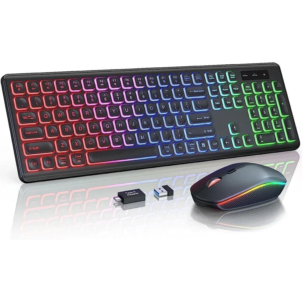 JOMAA Wireless Keyboard and Mouse Combo | RGB Backlit, Rechargeable, Ergonomic, 2.4GHz Connection