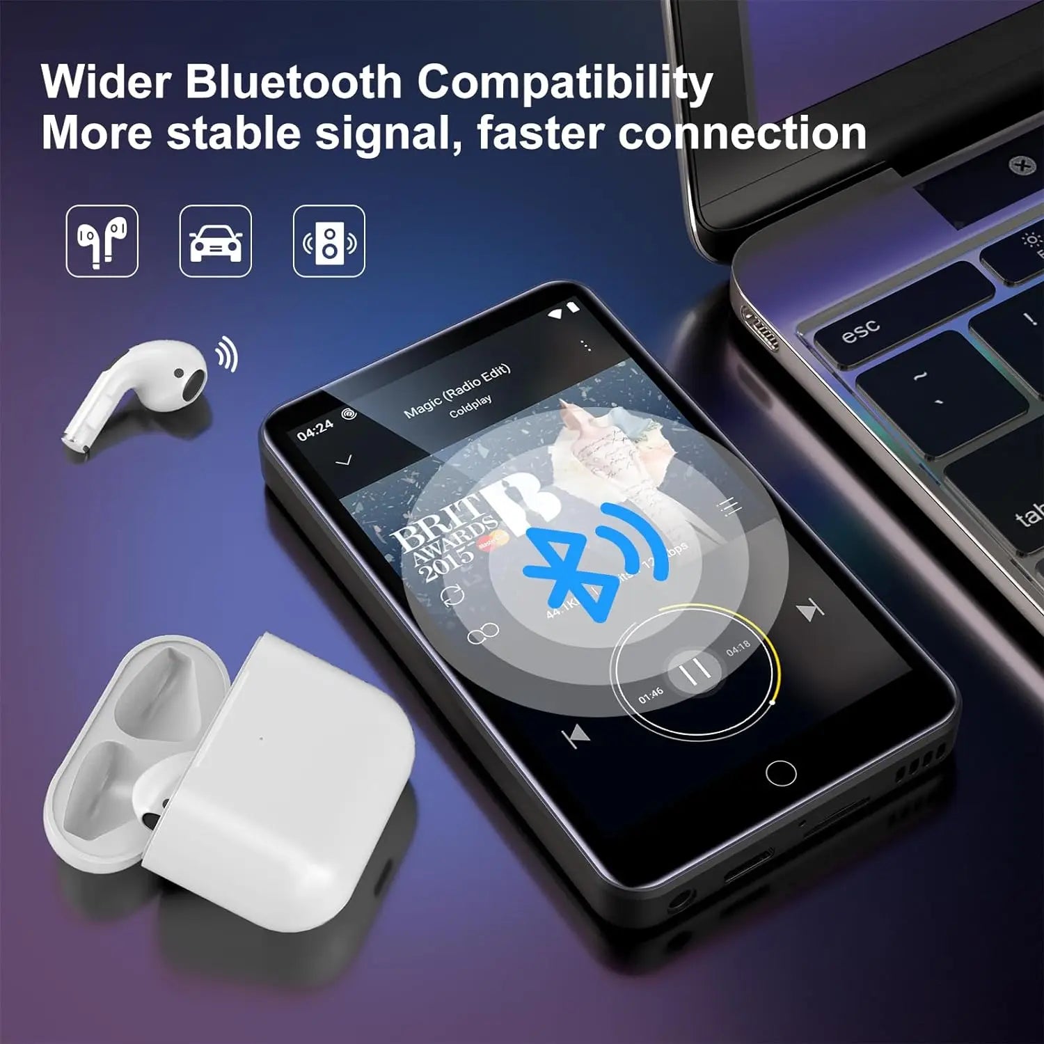 80GB MP3 Player with Bluetooth, WiFi, Android 9.0, 4-Inch Touchscreen, FM Radio, Expandable to 512GB