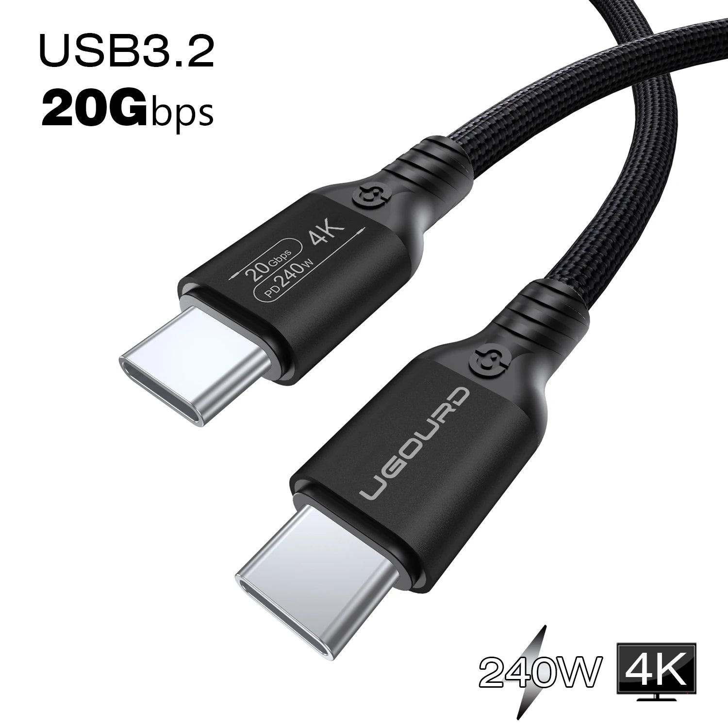 UGOURD 20Gbps USB-C Cable – USB3.2 Gen2x2, 240W Fast Charging, 4K Video Output