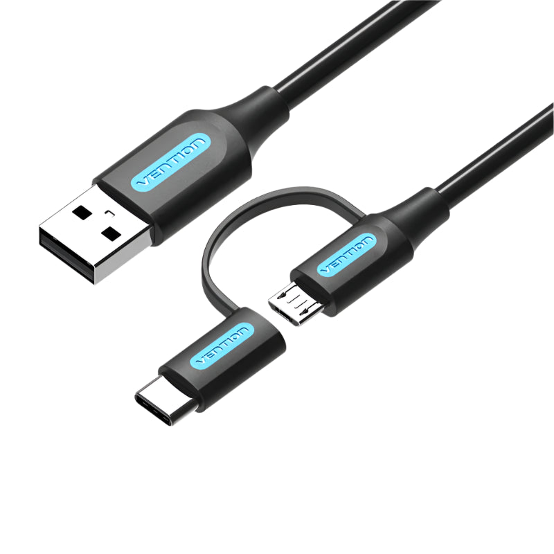 Vention 2-in-1 USB Type C & Micro USB Fast Charging Cable for Xiaomi, Samsung, Huawei - 3A Power