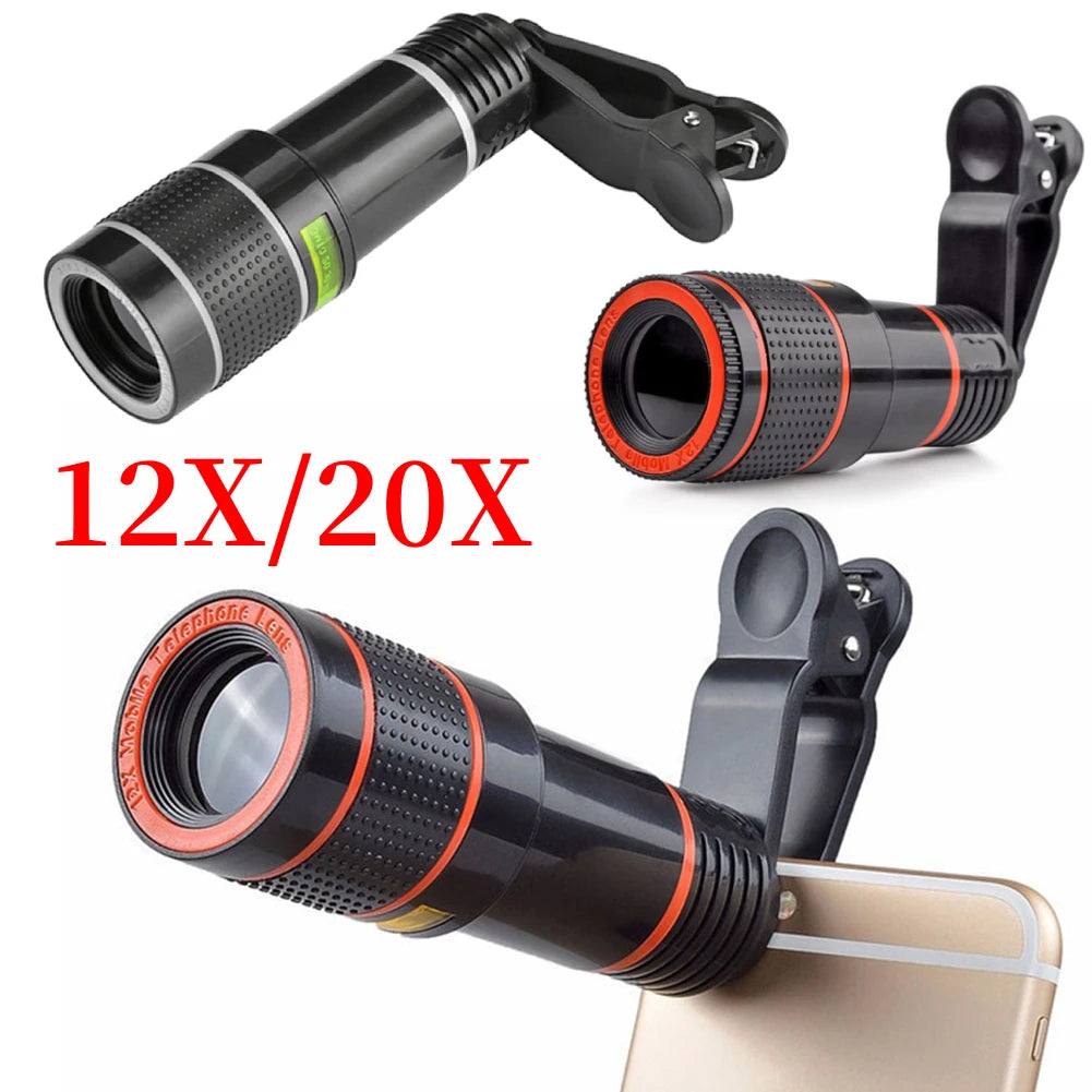 Lens Universal Clip 20X/12X Zoom Phone Camera Telephoto Lens Monocular Telescope Lens Kit