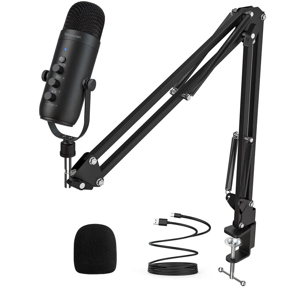 Professional USB Streaming Podcast PC Microphone Studio Cardioid Condenser Mic Kit with Boom Arm