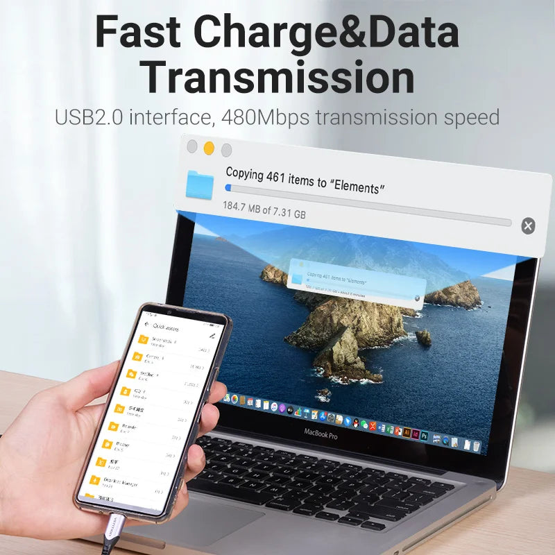 Vention USB C Charging Cable 3A Fast Charger for Xiaomi, Huawei, Samsung S21, and Type-C Devices