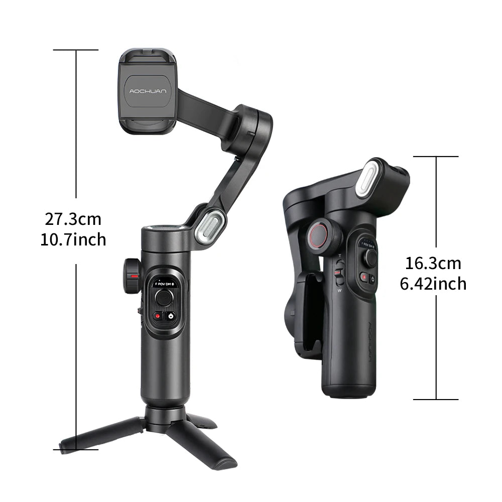 AOCHUAN 3-Axis Handheld Gimbal Stabiliser for Smartphone with Fill Light