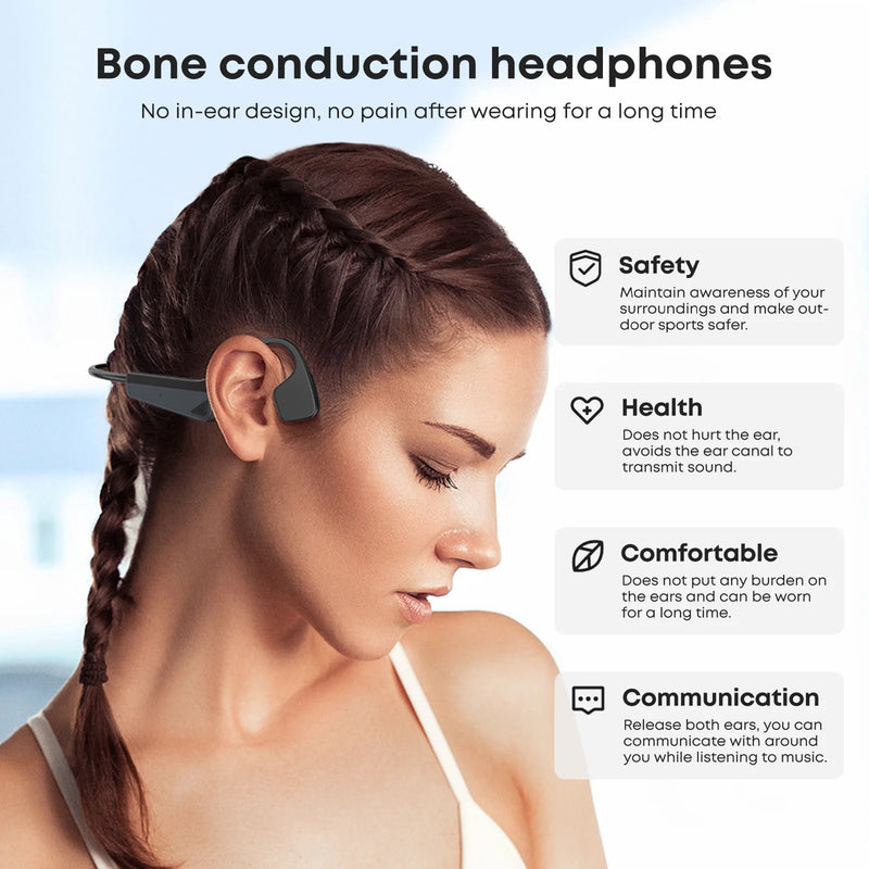 Real Bone Conduction Sport Headphone Wireless Earphone Bluetooth-Compatible Headset with Mic