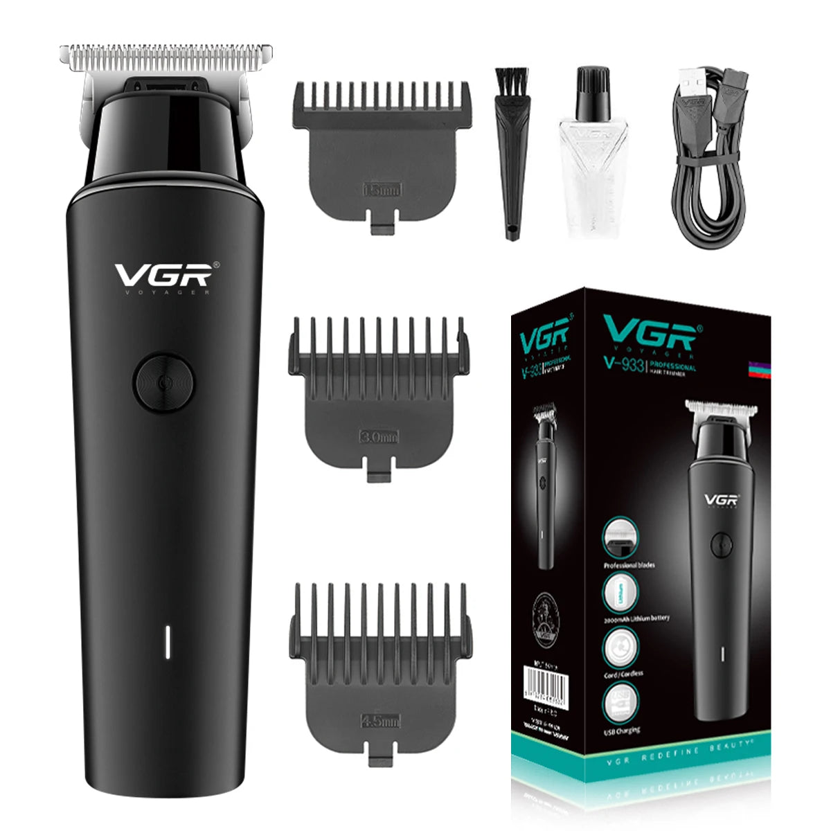 VGR Hair Trimmer Cordless Clipper 0mm Cutting Machine USB Rechargeable Barber Trimmer V-933