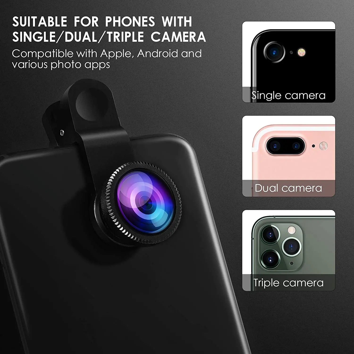 3in1 Fisheye Phone Lens 0.67X Wide Angle Zoom Fish Eye Macro Lenses Camera Kits with Clip Lens