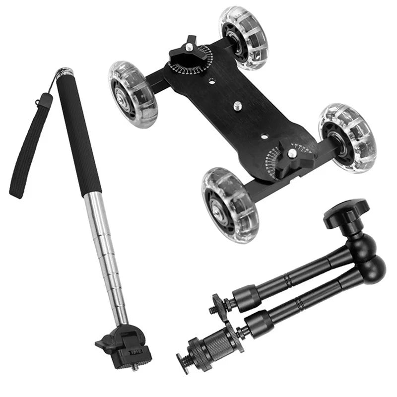 Mobile Rolling Camera Dolly Stabilizer – Mini Video Car Slider with Magic Arm