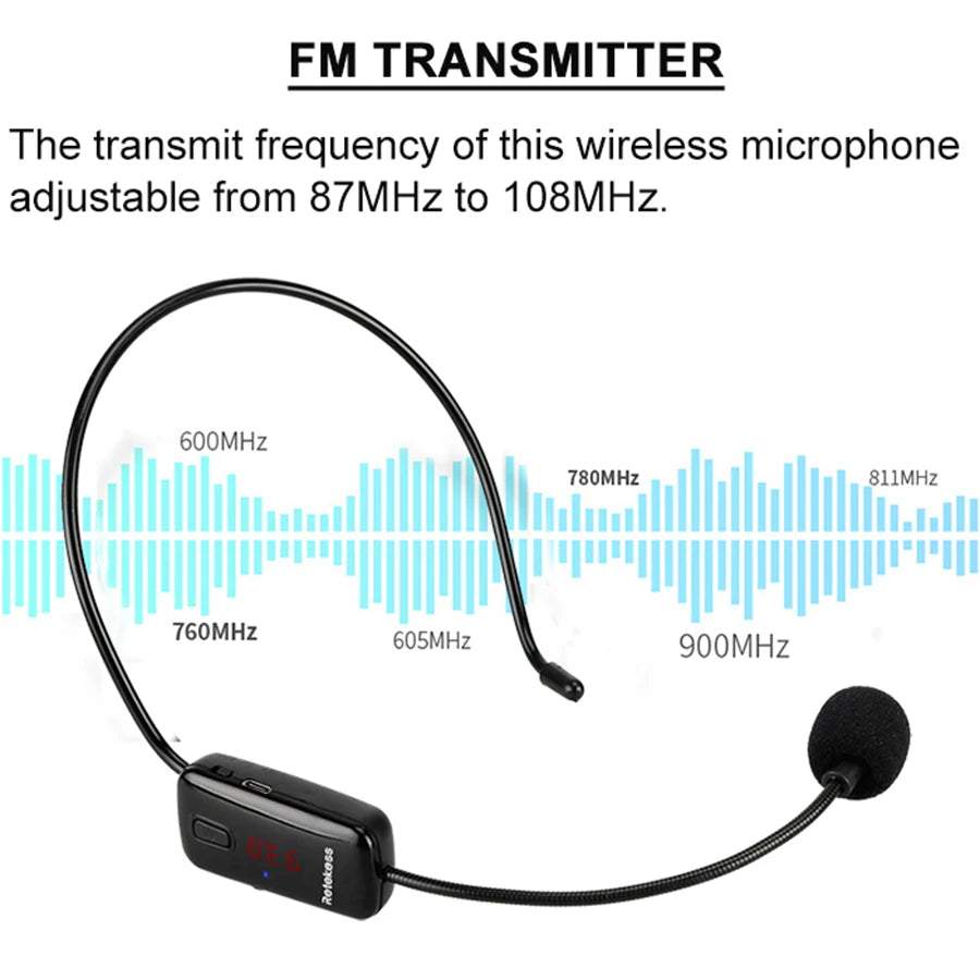 RETEKESS TR503 Wireless Microphone Condenser Headset Megaphone Radio Mic FM 87-108MHz