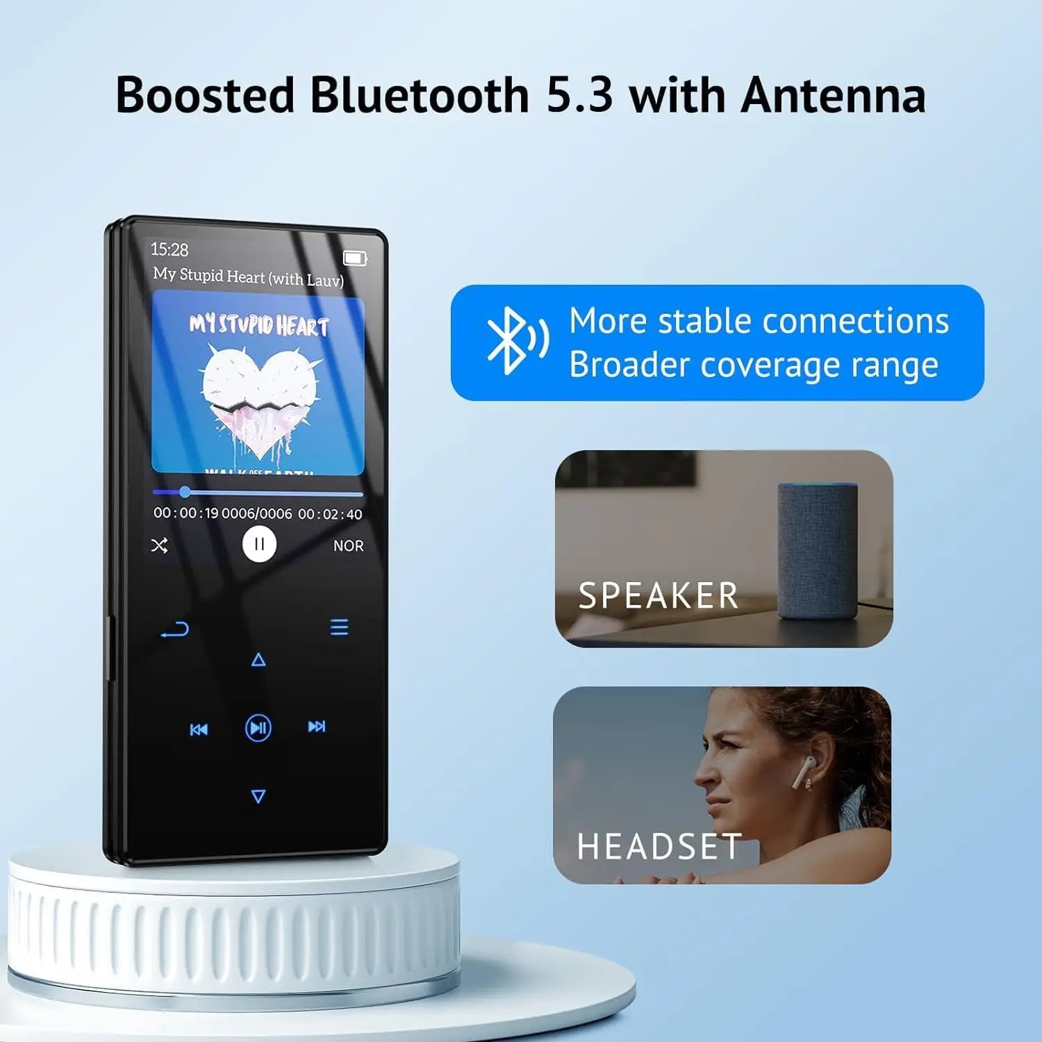 128GB MP3 Player with Bluetooth 5.3, Built-In Speaker, FM Radio, HiFi Sound, and Voice Recorder