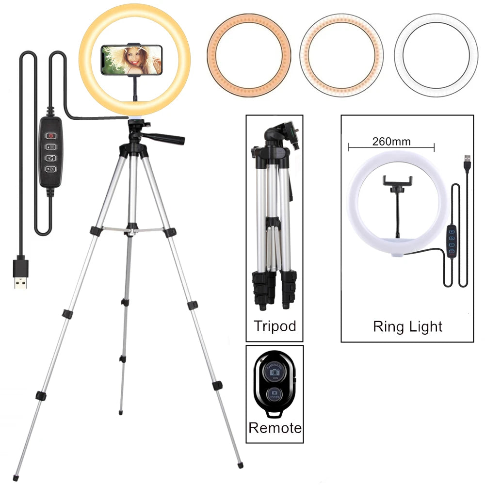 LED Selfie Ring Light with Adjustable Tripod for Phone, Video, and Photography - Perfect for YouTube