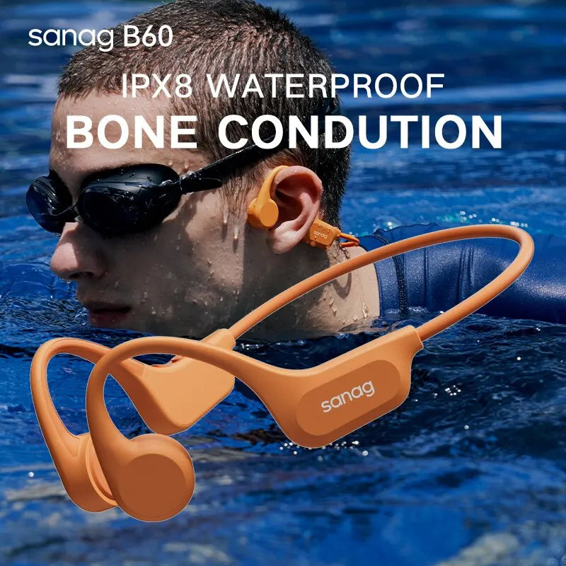 Sanag B60 Pro Bone Conduction Earphone IPX8 Wireless Open Headset Bluetooth 5.3 Swimming Bluetooth