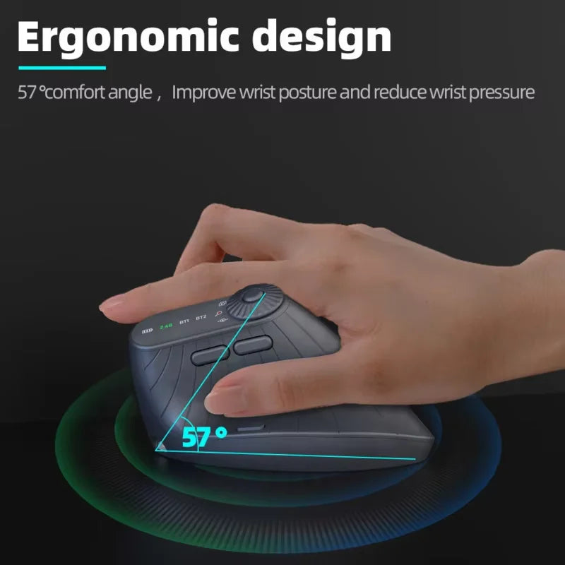 Rechargeable Ergonomic Vertical Mouse | Multi-Device Bluetooth & 2.4G Wireless with Function Knob