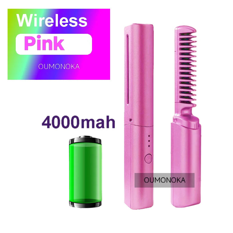 Wireless 3-in-1 Hair Straightener & Styling Tool – Hot Comb, Flat Iron & Curler