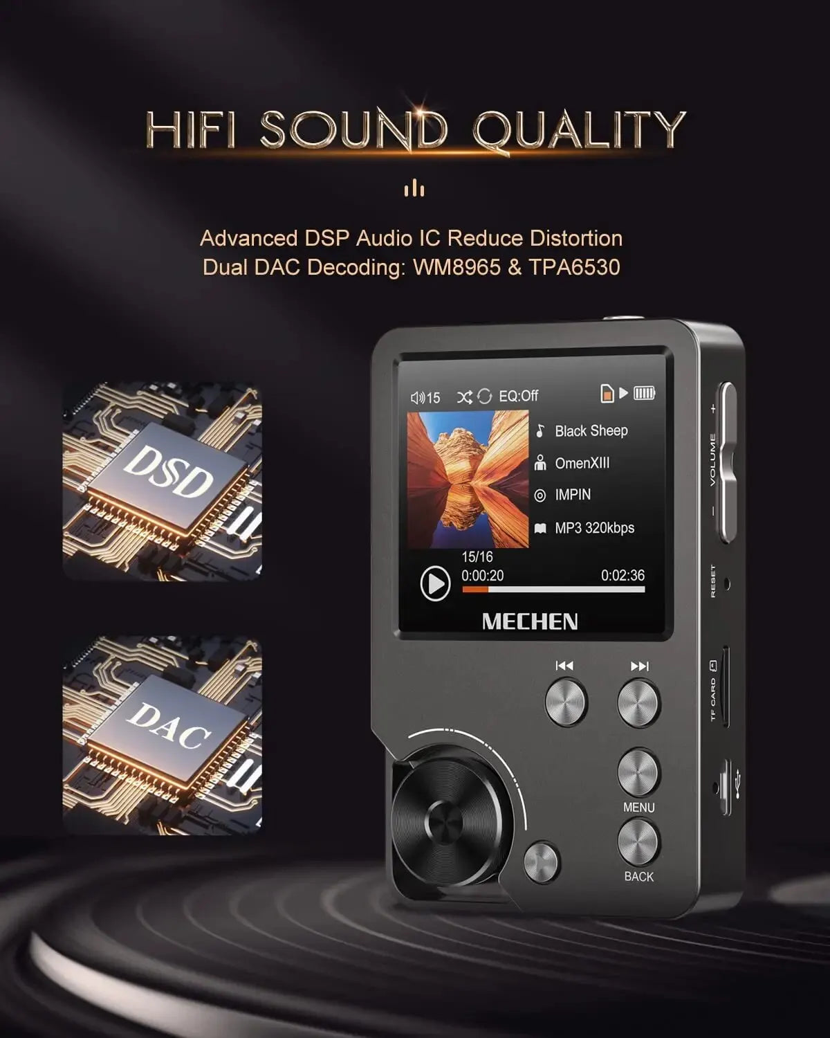 MECHEN M30 HiFi MP3 Player with 64GB Memory, Lossless Audio, 256GB Expandable, Metal Body