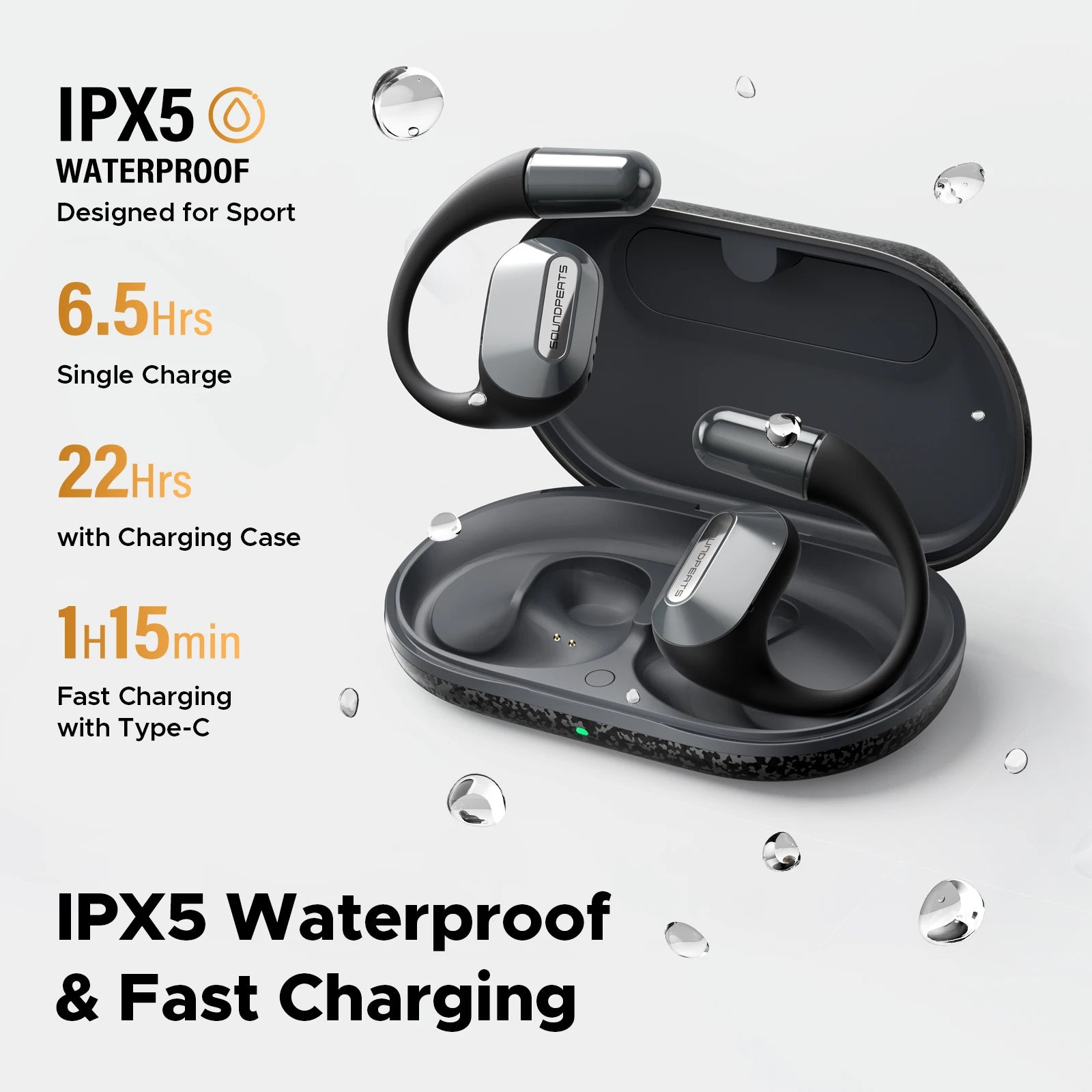 SOUNDPEATS HEARFIT Wireless Earbuds – Bluetooth 5.3, 15mm Driver, 4 Mic, Multipoint, IPX5 Waterproof