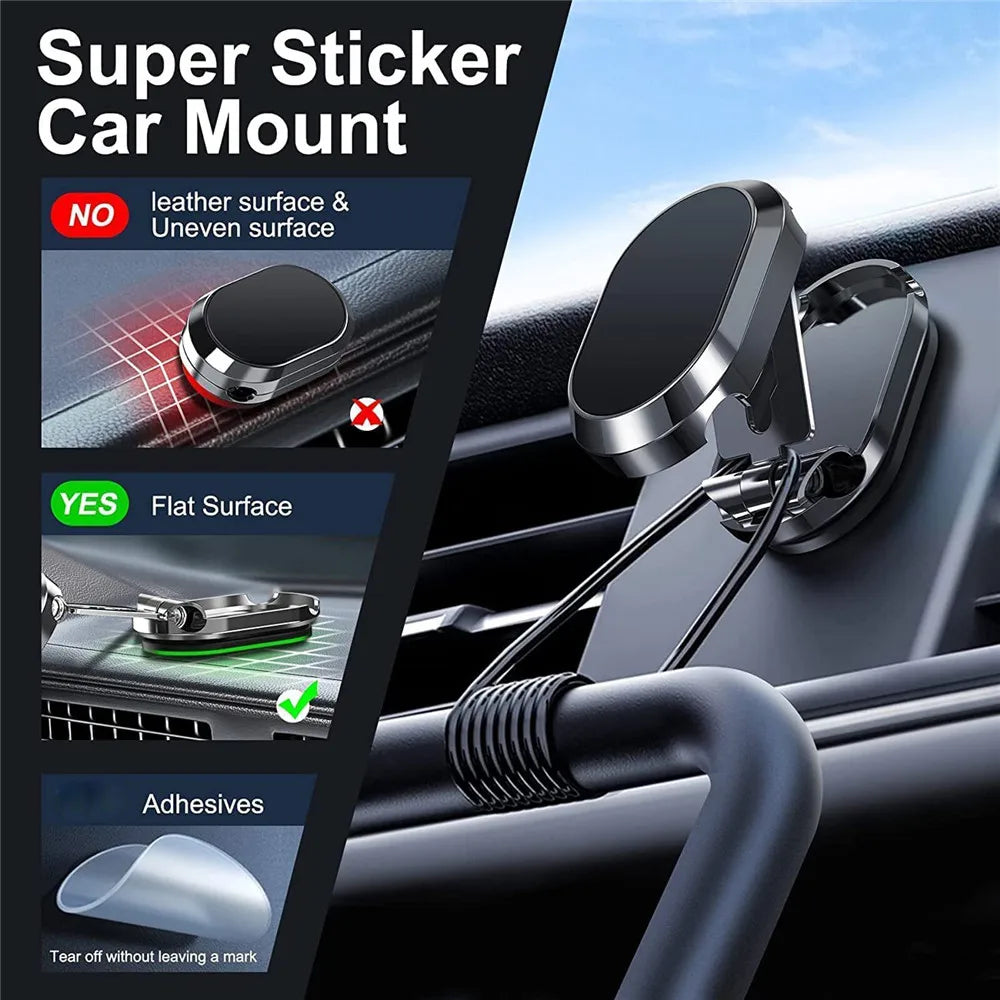 Metal Magnetic Car Phone Holder Folding Magnet Phone Stand in Car GPS Support 360° Rotatable Mount