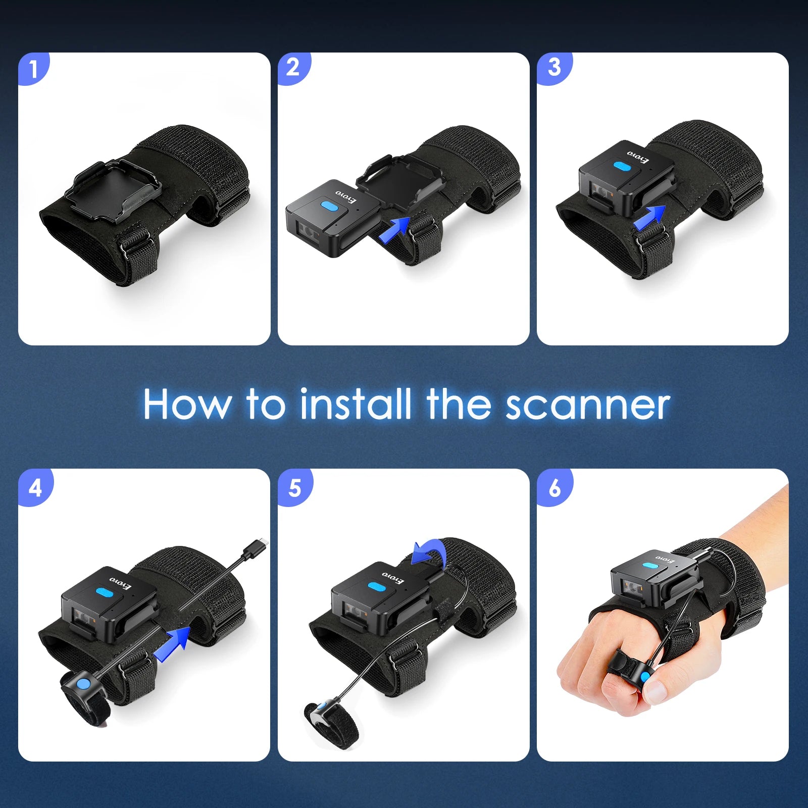 2D Bluetooth Barcode Scanner Glove Wearable Scanner Patable 1D QR Finger Bar Code Reader Wireless