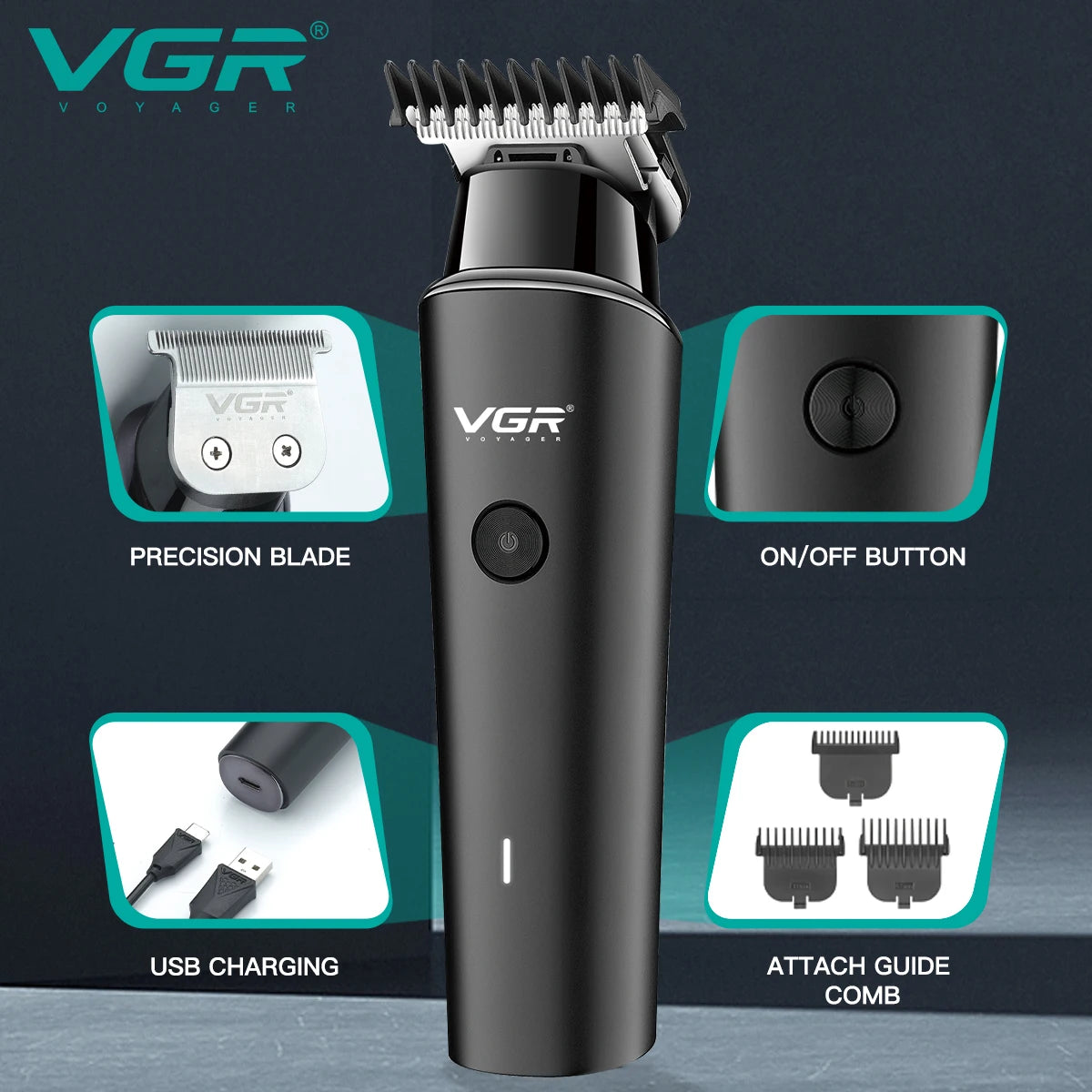 VGR Hair Trimmer Cordless Clipper 0mm Cutting Machine USB Rechargeable Barber Trimmer V-933