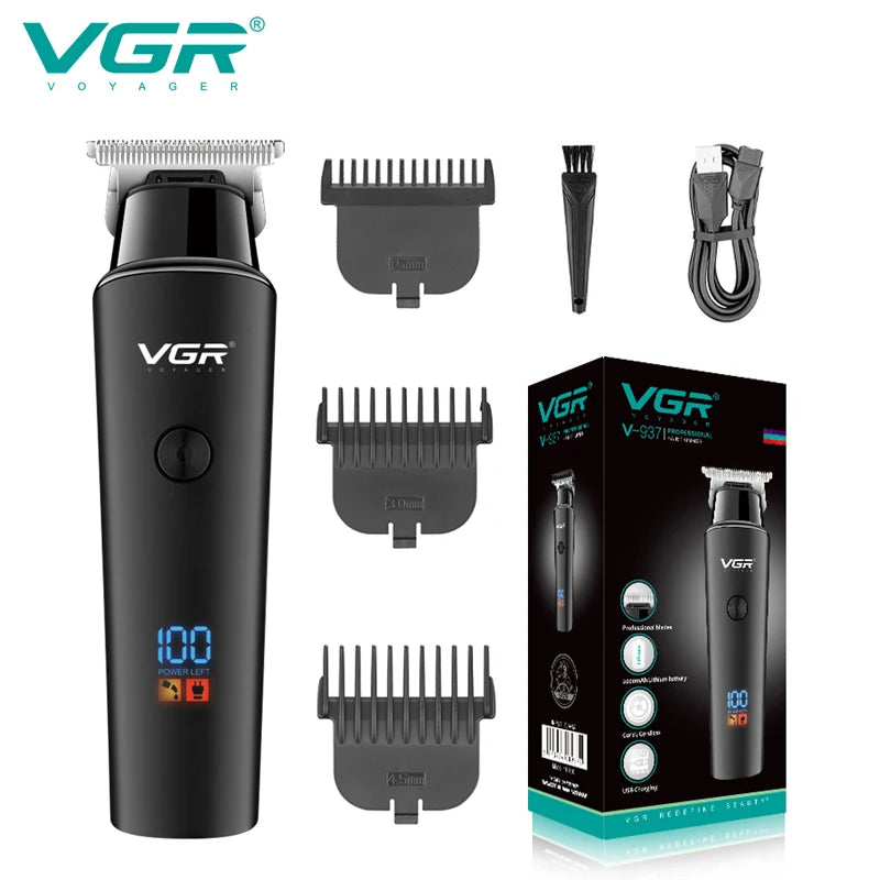 VGR Hair Clipper Rechargeable Beard Trimmer LED Display Barber Hair Cutting Machine V-937