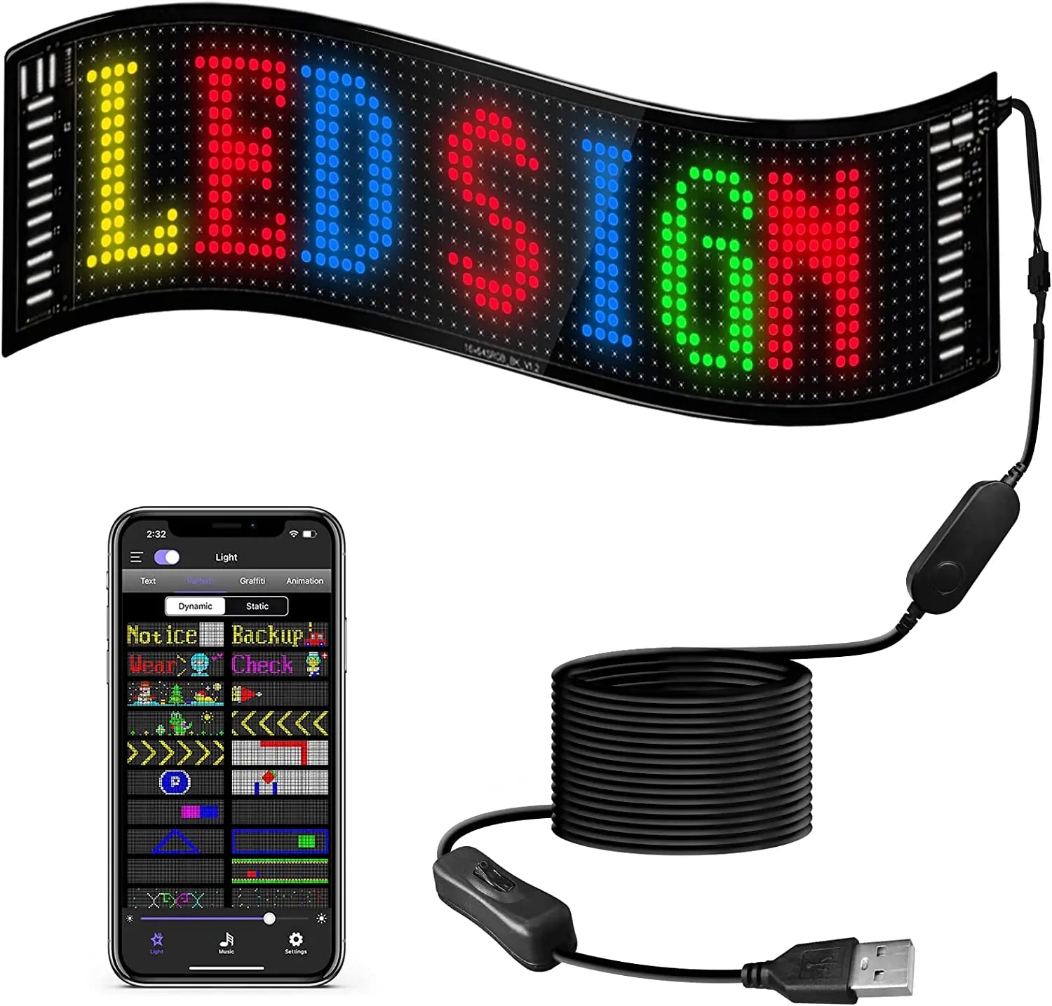 LED Matrix Pixel Panel USB 5V Flexible Addressable RGB Pattern Graffiti Scrolling Text Animation