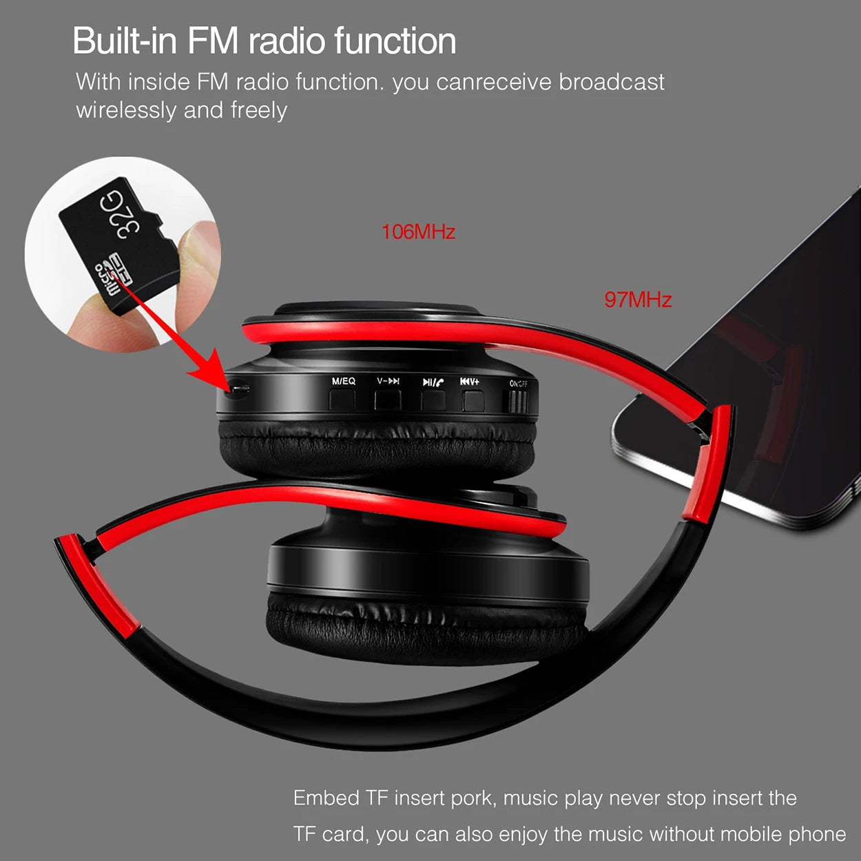 Wireless Bluetooth Headphones Stereo Headset Music Sports Overhead Earphone with Mic for you Device