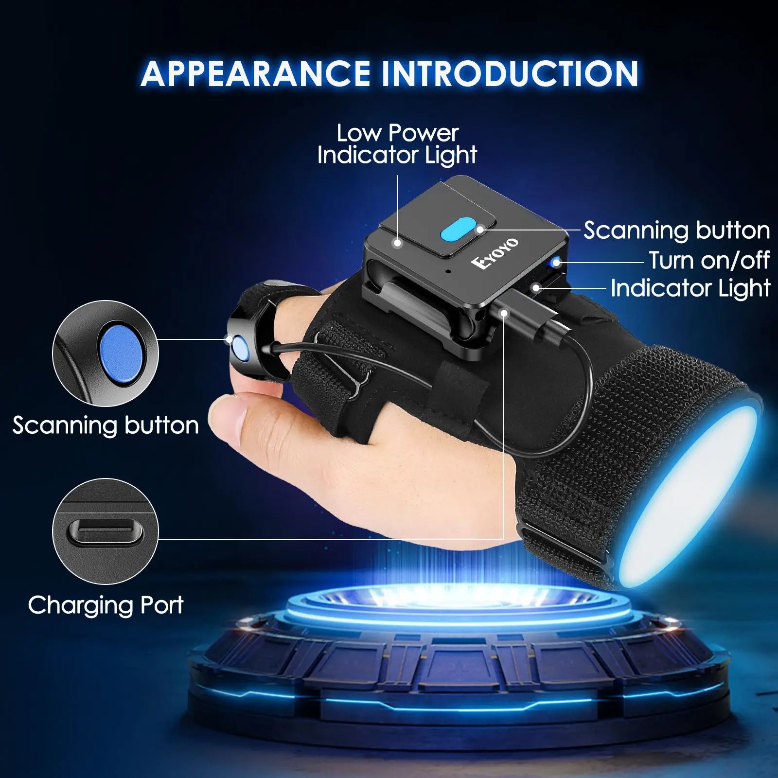 2D Bluetooth Barcode Scanner Glove Wearable Scanner Patable 1D QR Finger Bar Code Reader Wireless