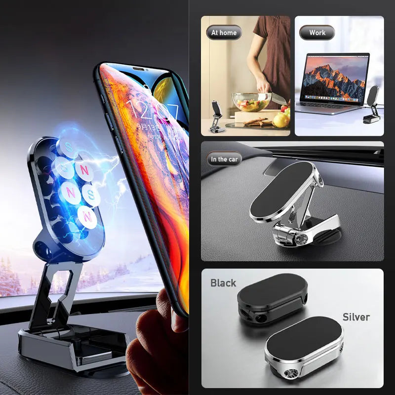 Metal Magnetic Car Mobile Phone Holder Folding Magnet Cell Phone Stand in GPS 360° Rotatable Mount