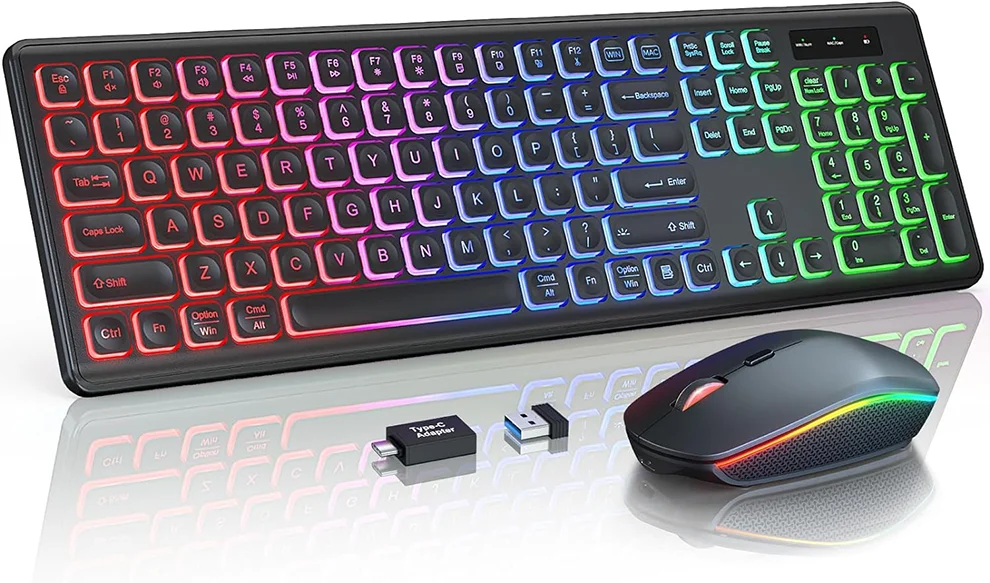 JOMAA Rechargeable Backlit Wireless Keyboard and Mouse Combo | RGB Full-Size Slim Ergonomic Set