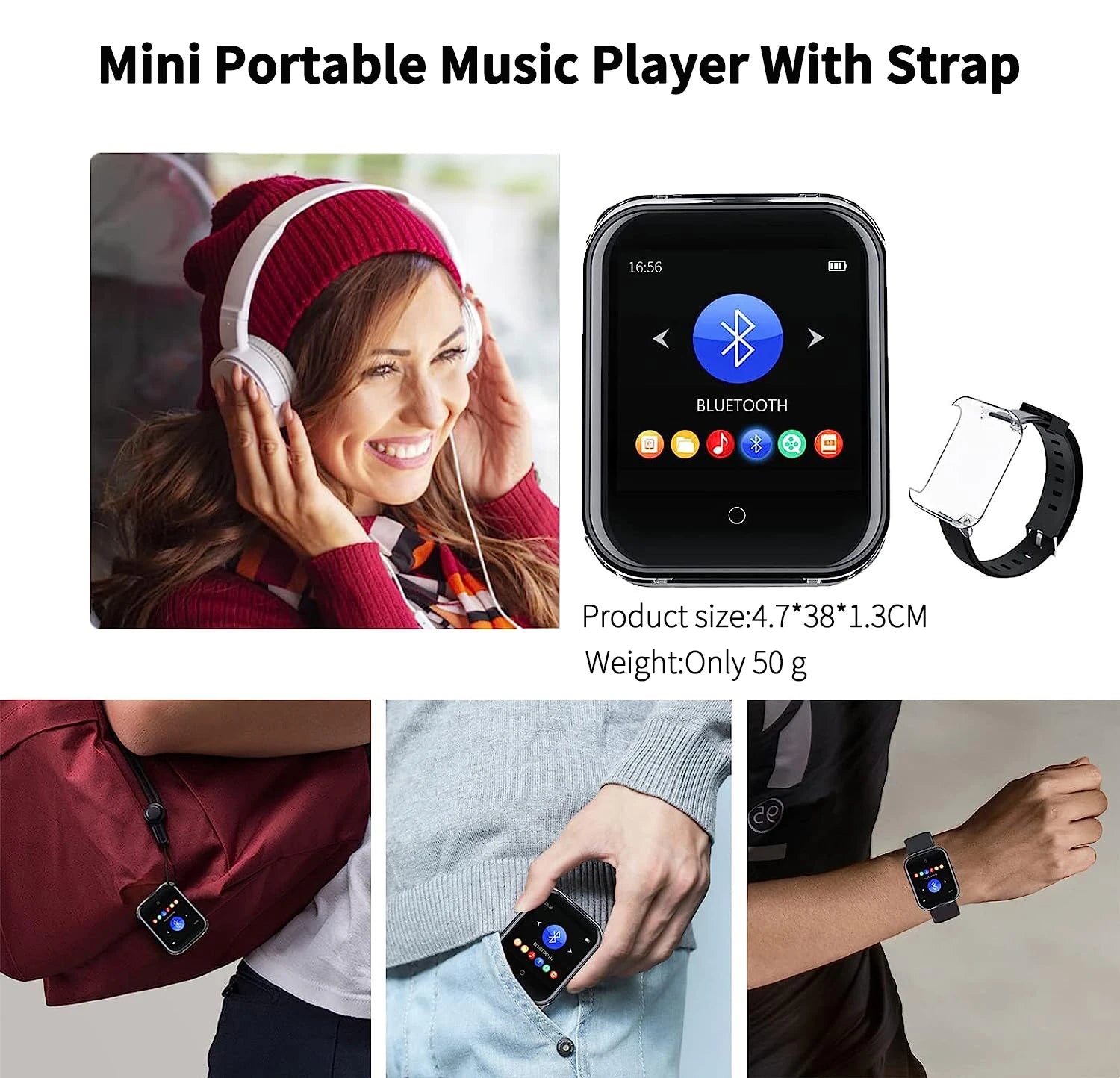 RUIZU M8 MP3 Player with Bluetooth – Touch Screen Wearable Mini Music Player