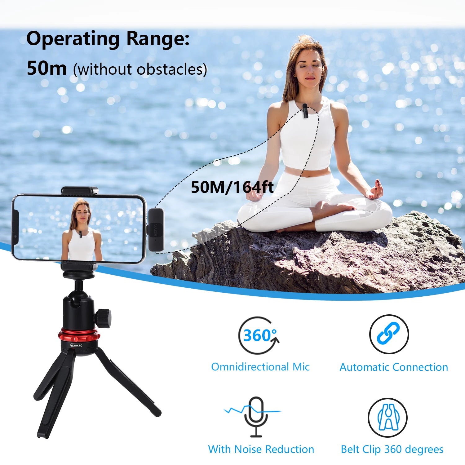 BOYA BY-V Professional Wireless Lavalier Mini Microphone for iPhone, iPad & Android Live Broadcast