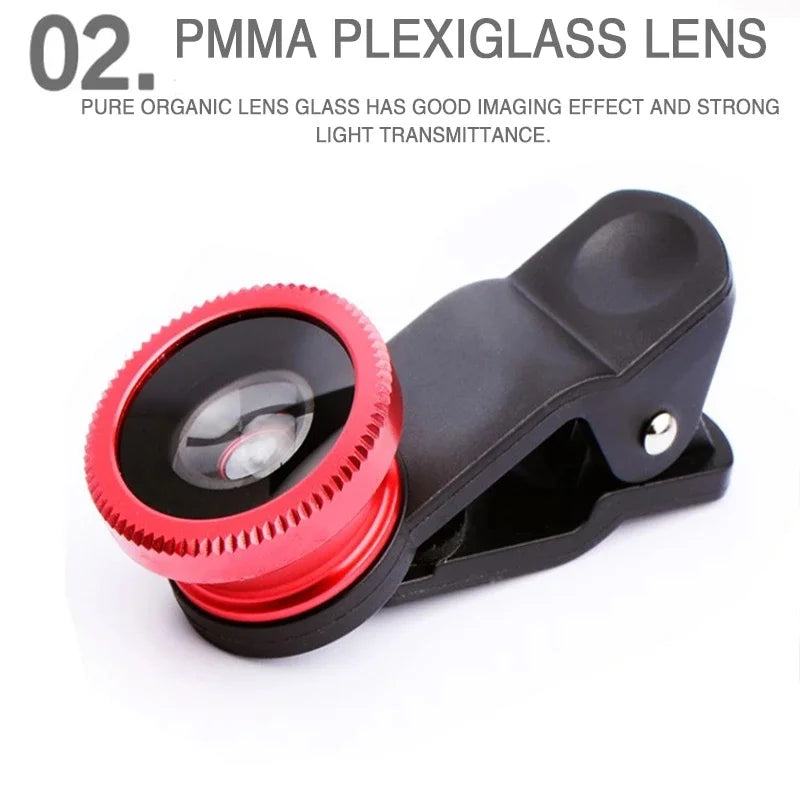 3in1 Fisheye Wide Angle Micro Camera Lens for iPhone Xiaomi Redmi 3IN1 Zoom Fish Eye Len